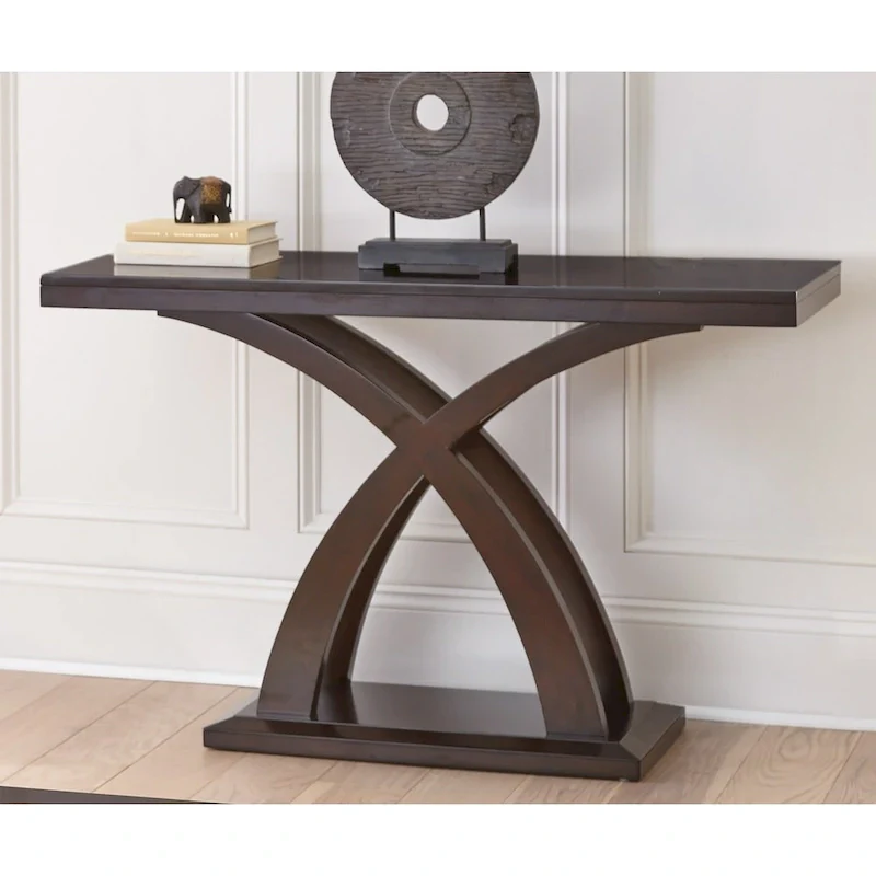 Espresso Console Table, X-Pedestal Style