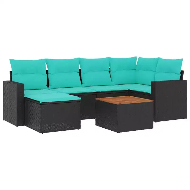 vidaXL 7 Piece Patio Sofa Set with Cushions Gray Poly Rattan