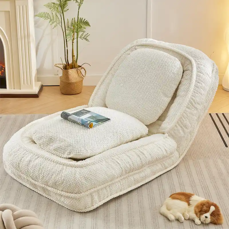 White Adjustable Floor Sofa Chair, Foldable, 1-Person