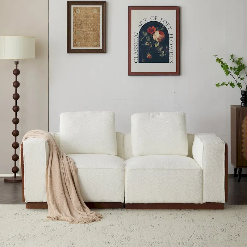 Beige Boucle 2-Seat Modular Sofa, 74