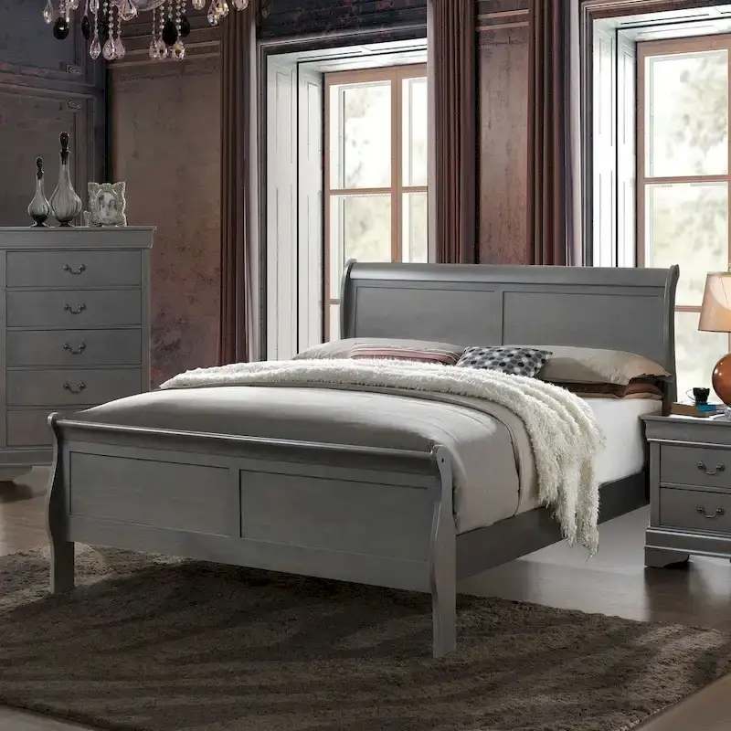 Grey Solid Wood Sleigh Bed