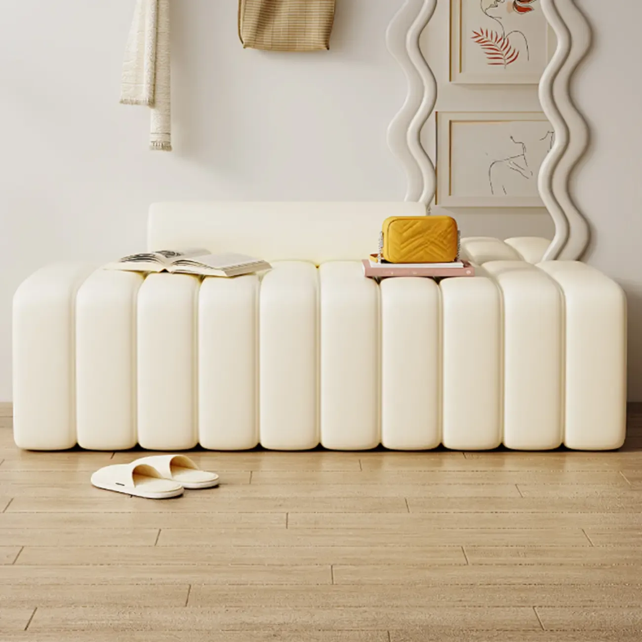 Elegance Flannel Upholstered Entryway Bench with Storage