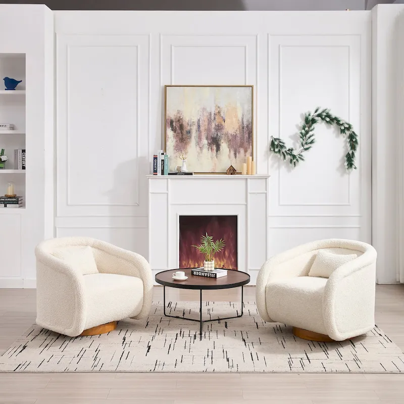 Swivel Accent Chair, 360-degree Swivel Barrel Chair with Velvet Fabric Upholstery, Comfy Pumpkin-Shaped Swivel Chair