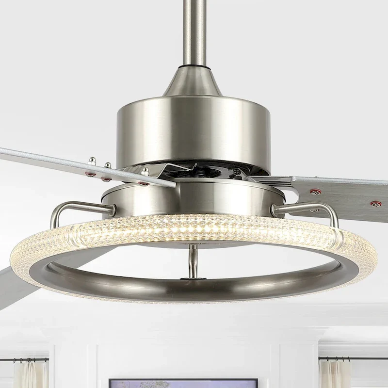 Bruno 52  1-Light Modern Industrial Iron/Acrylic/Wood Remote-Controlled 6-Speed Integrated LED Ceiling Fan, by JONATHAN Y