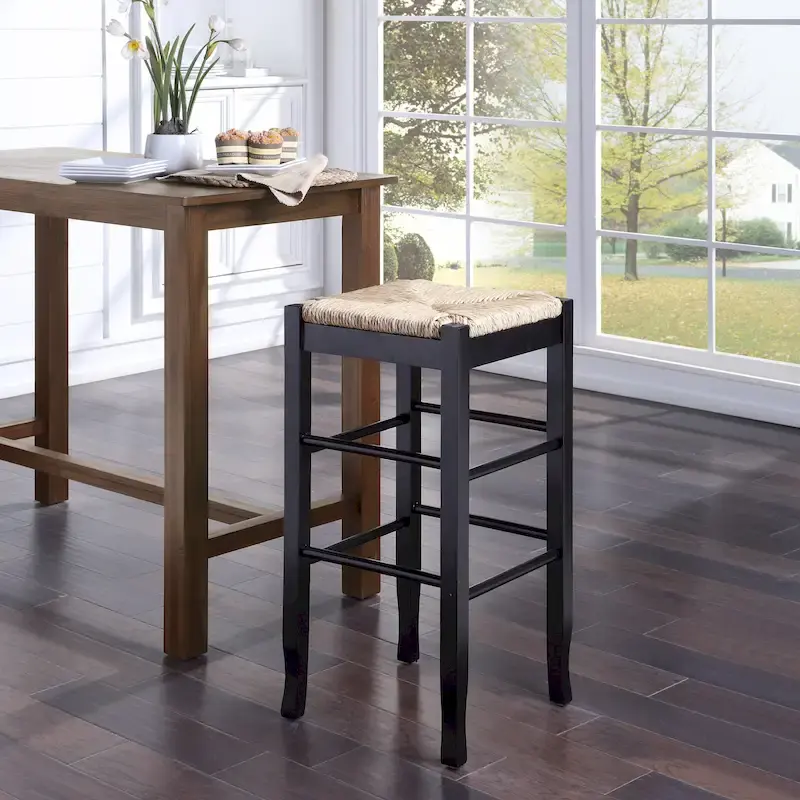 Backless Bar Stool, Woven Rush Seat, 29