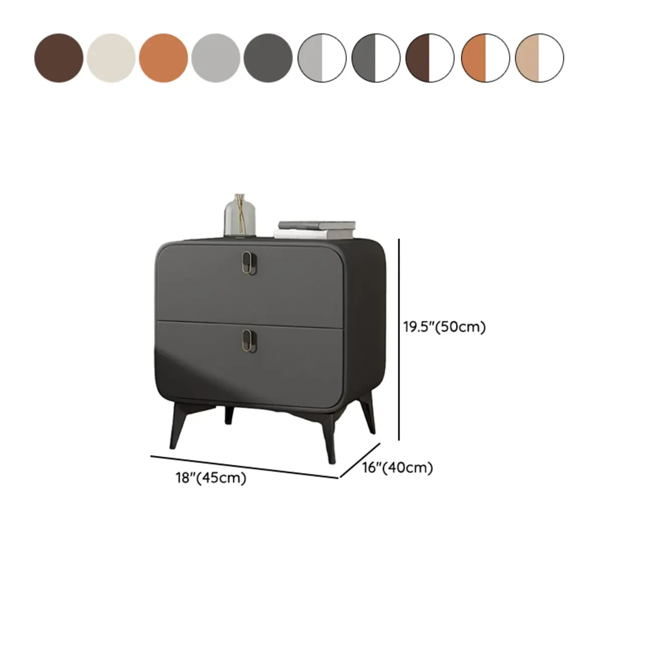 Scandinavian Leather 2 Drawers Wood Nightstand