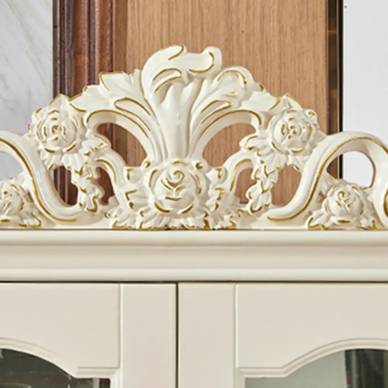 Glam White Wooden Glass Curio Cabinet with Drawers