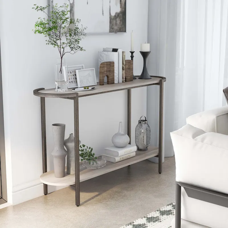Light Grey 49-inch Steel 1-Shelf Sofa Table