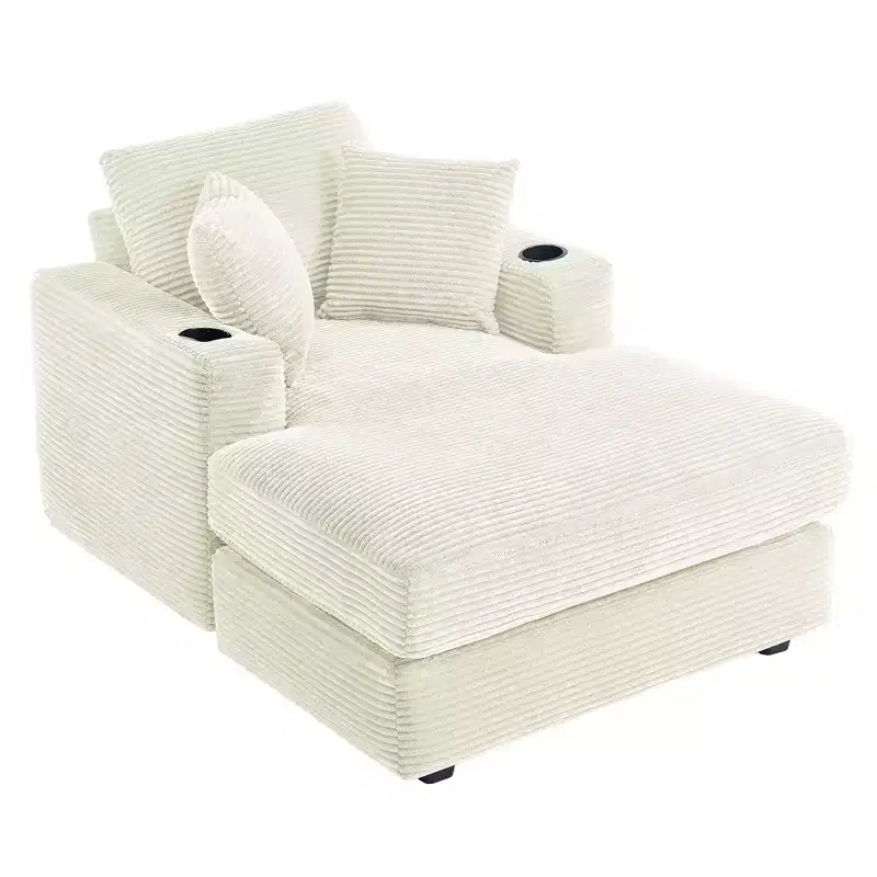 Hyleory Corduroy Chaise Lounge Chair Single Seater Recliner with Ottoman Modern Accent Chair for Living Room or Bedroom