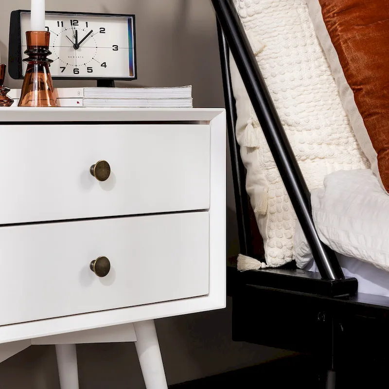 Mid-Century Solid Wood 2-Drawer Nightstand