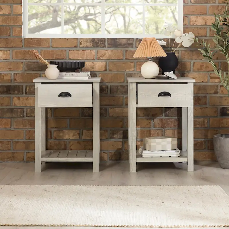 One-Drawer Farmhouse Nightstand, Set of 2