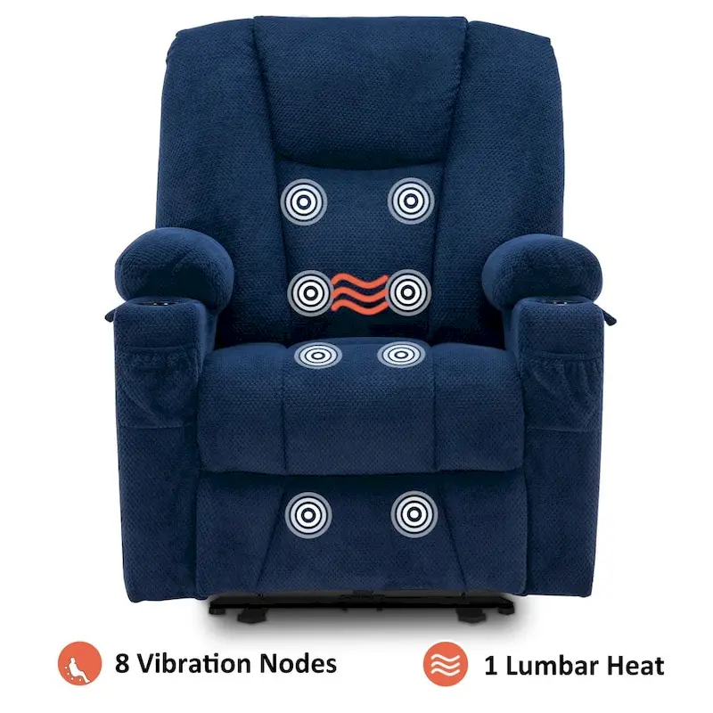 MCombo Electric PowerRecliner Chair with Massage & Heat, Plush Fabric 8015