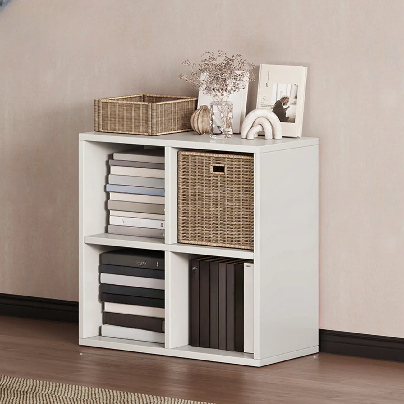 Simple Walnut 8-Cube Wood Bookcase