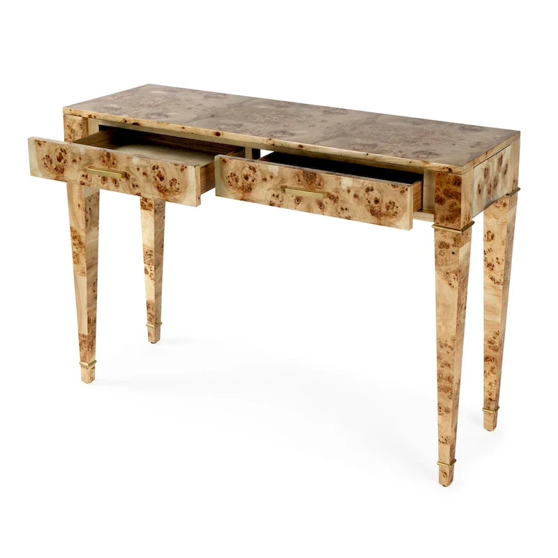 Kai 2 Drawer 46  Burl Wood Console Table