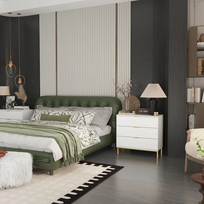 31.5W x 29.7H Wooden Nightstand with 3 Drawer End Table Black Chest