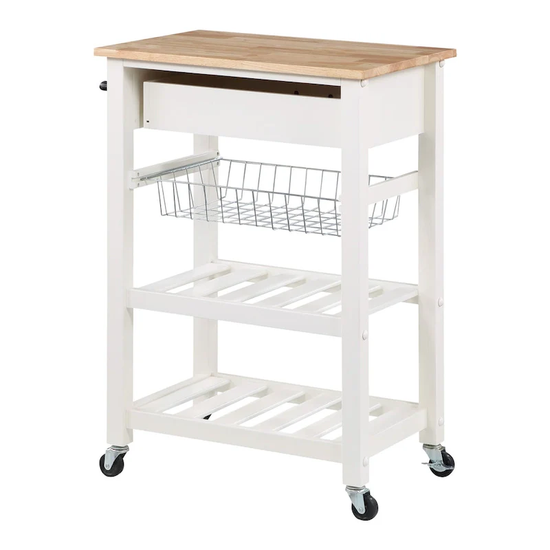 Kitchen Cart with Wood Top - Natural Wood, Rolling Design, Single User
