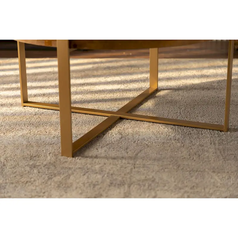 Modern Retro Splicing Round Coffee Table with Cross Legs