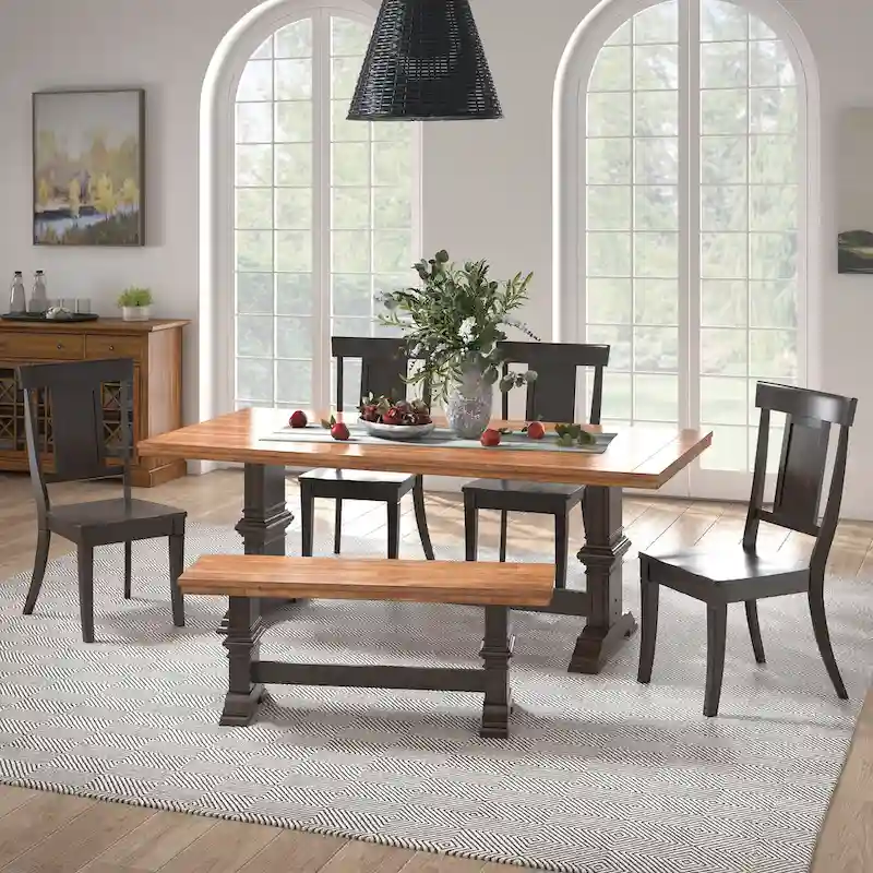 Ronda 78.7 Rectangular Solid Wood Top Dining Set with Panel Back Chairs