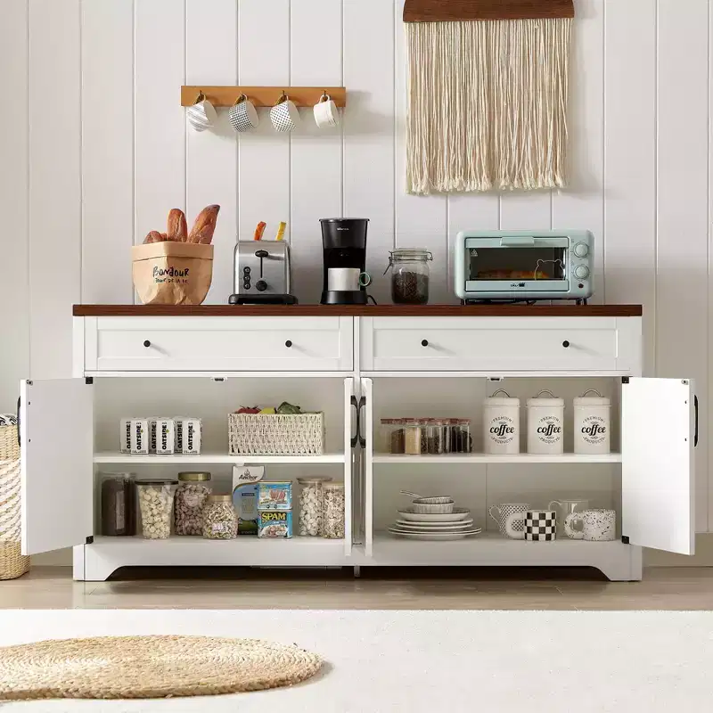 Okak Sideboard Cabinet, Buffet Cabinet with 2 Decorated Doors and 2 Drawers, Storage Cabinet for Living Room, Dining Room, Kitchen