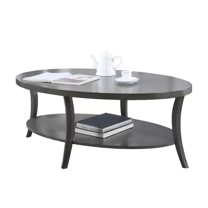 GDFStudio Adriano Modern Oval Wooden 2-Tier Coffee Table with Underneath Shelf