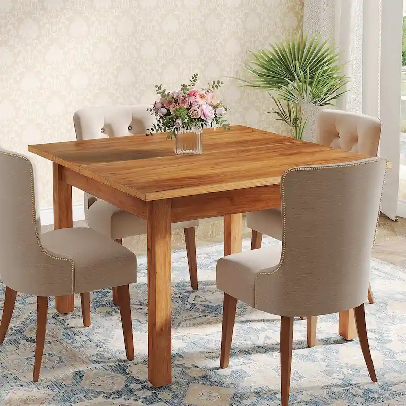 39.4 Inches Square 2-4 People Dining Table with Solid Wood Legs for Living Room Dining Room