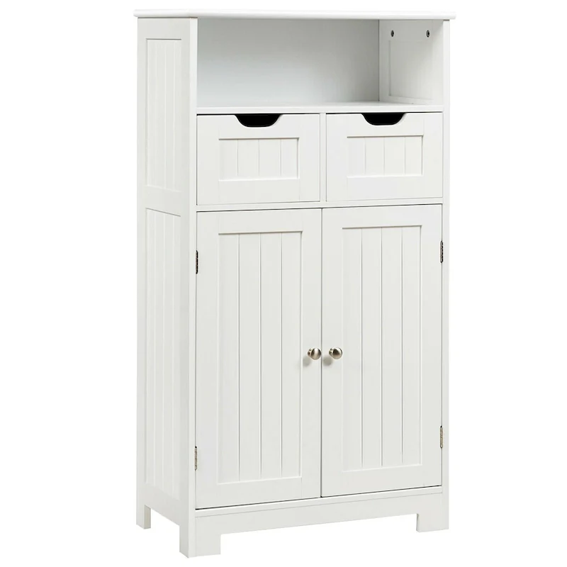 Gymax Bathroom Floor Cabinet Wooden Storage Organizer Side Cabinet W/2 - See Details