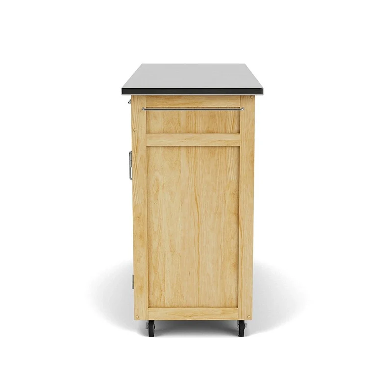 Natural Wood Mobile Kitchen Cart with Stainless Steel Top