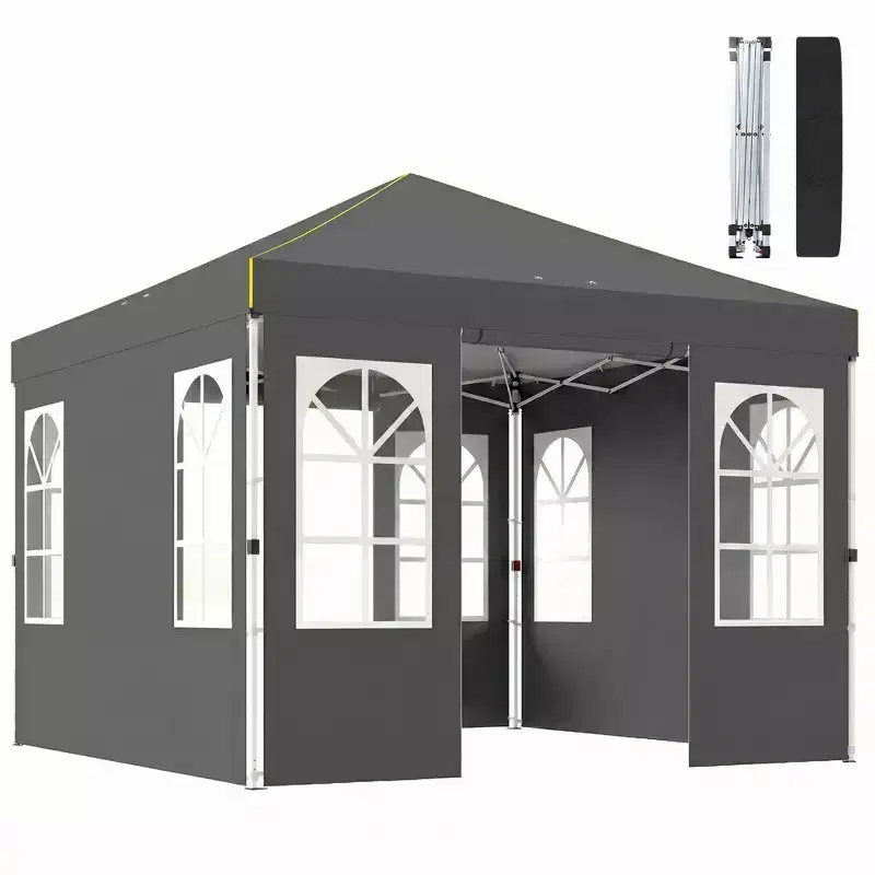Outsunny 9.6 x 9.6 ft Pop Up Canopy Tent with Sidewalls, One Push Setup, UPF50+ Outdoor Portable Instant Canopy Shelter with Sandbags