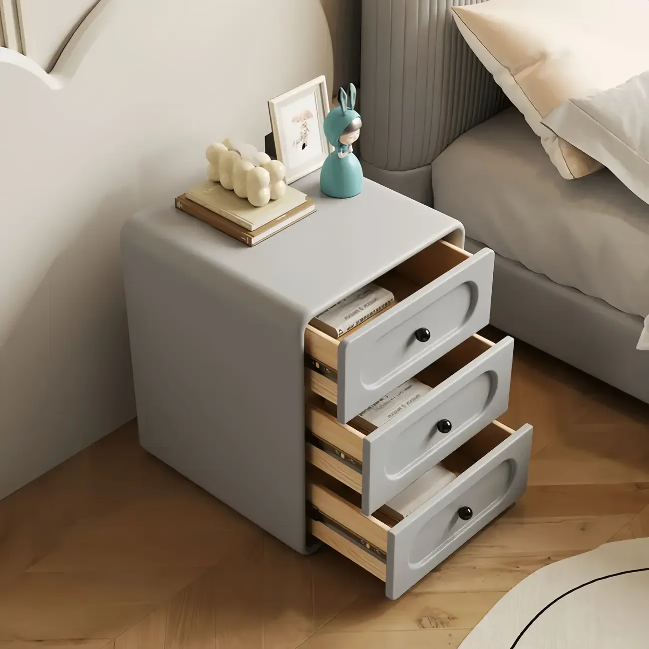 Modern Simple Off-White 3 Drawer Nightstand