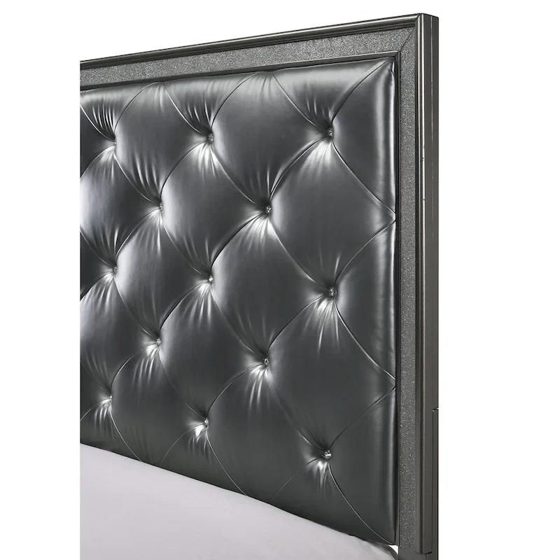 Hoyt 5 Piece Dark Gray Faux Leather Upholstered Tufted Panel Bedroom Set