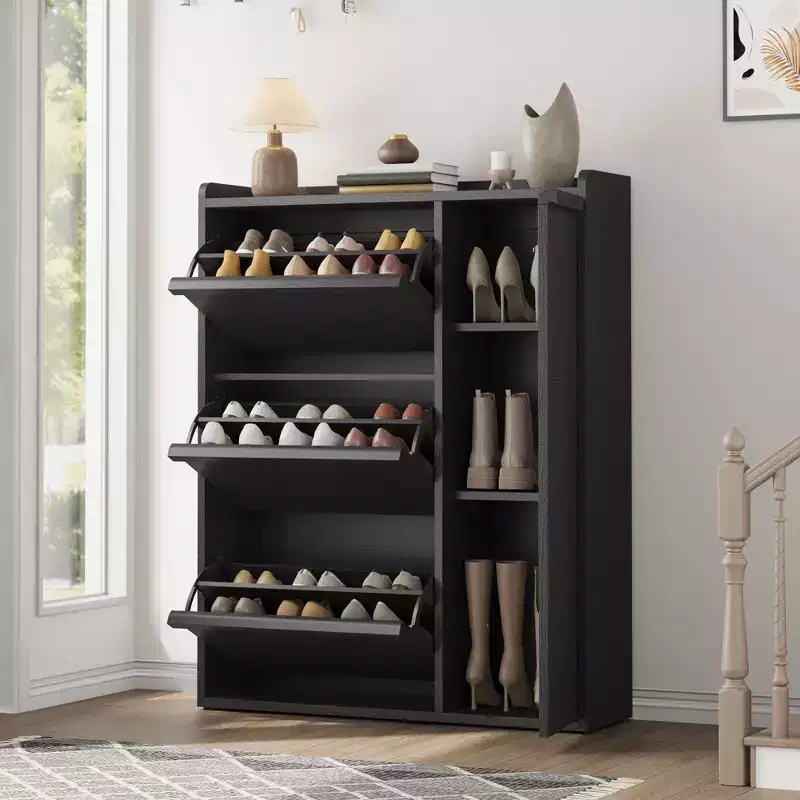 Garvee Shoe Cabinet with 3 Flip Drawers with Doors, Hidden Shoe Cabinet with Adjustable Shelf, Wood Shoe Cabinet for Hallway, Living Room