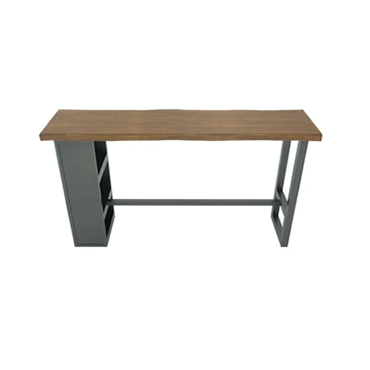 Industrial Brown Wooden Bar Height Table Metal Base with Shelves