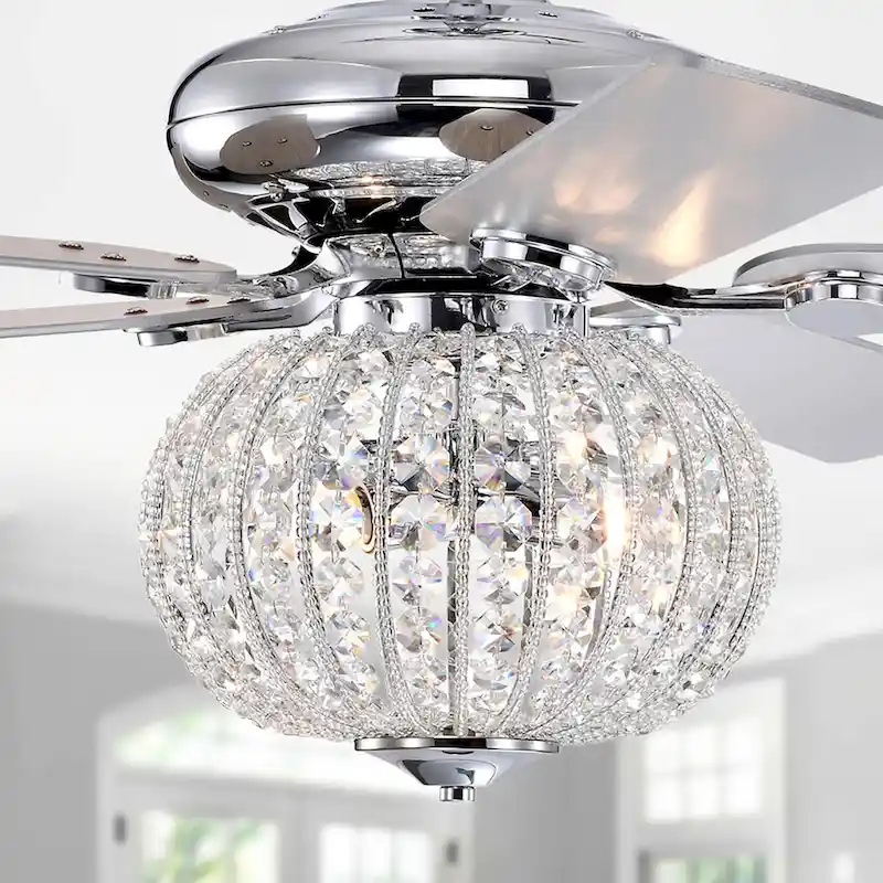 Gahila 52 Inch Chrome Finish Crystal Ceiling Fan with Remote - N/A