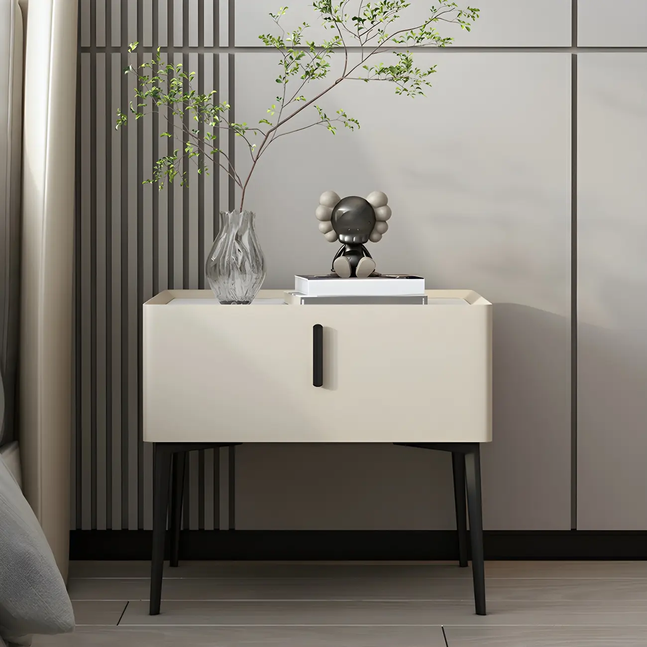 Trendy Narrow Cubic Wooden Nightstand with Legs
