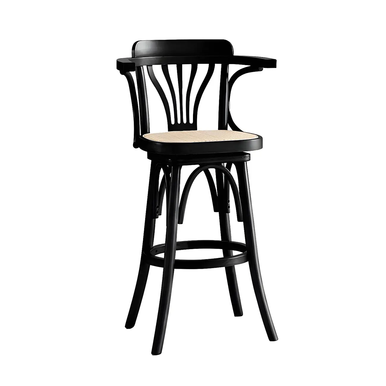 Timeless Square Rattan Wood Low Back Bar Stool in Brown/ Black