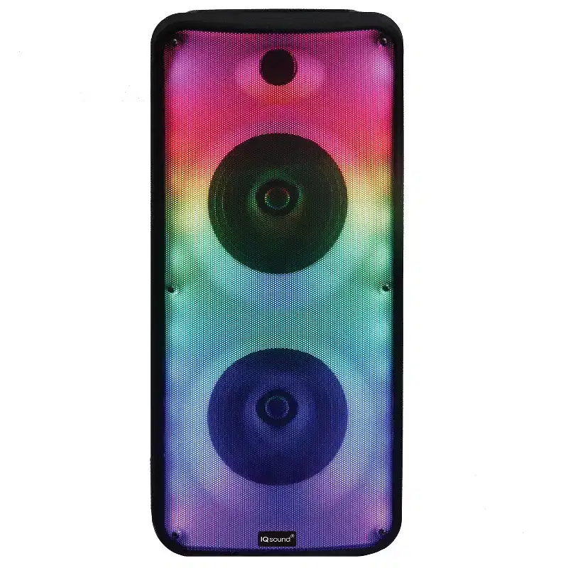 IQ Sound FIRE BOX Dual 8-In. Bluetooth Portable Party System, True Wireless, with FM Radio, Lights, Microphone, and Remote, IQ-7188DJBT