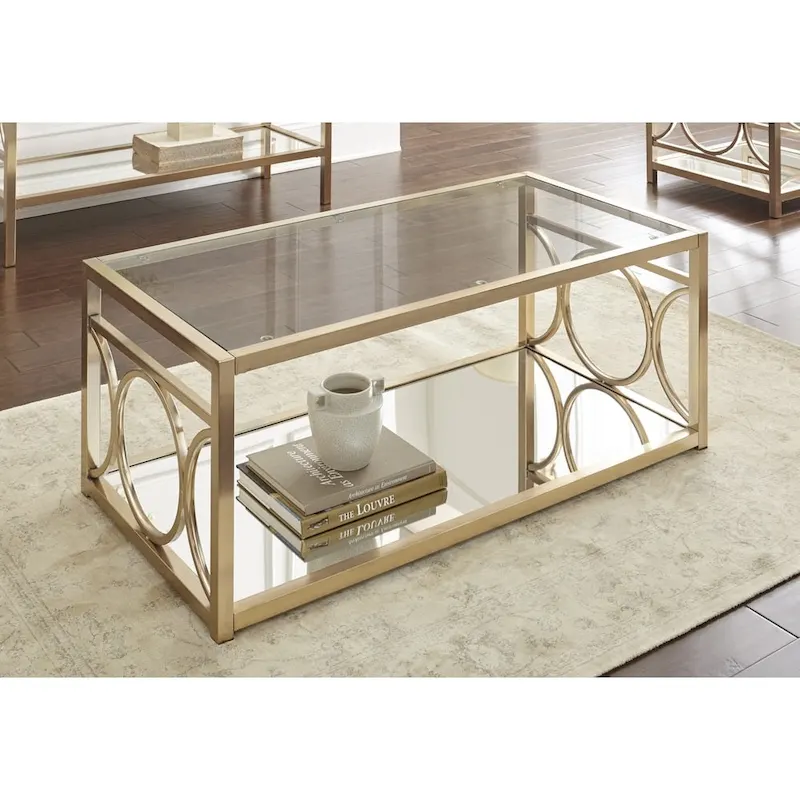 Goldtone Metal and Tempered Glass Coffee Table