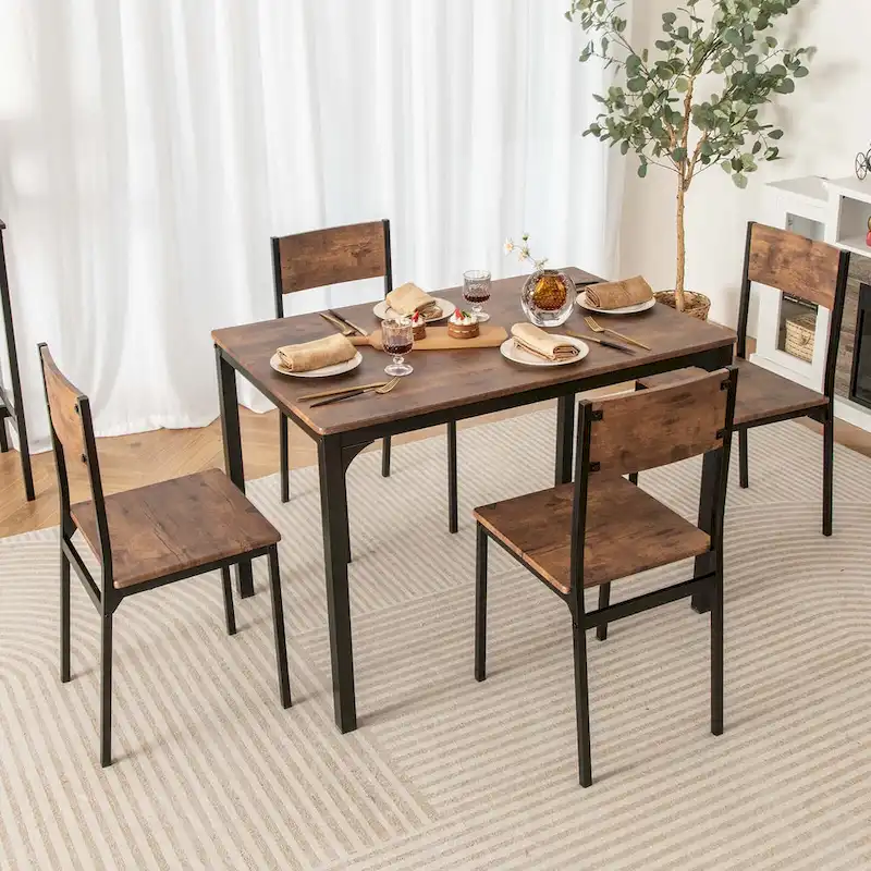 Costway 5 PCS Dining Table Set Industrial Style Kitchen Table & Chairs