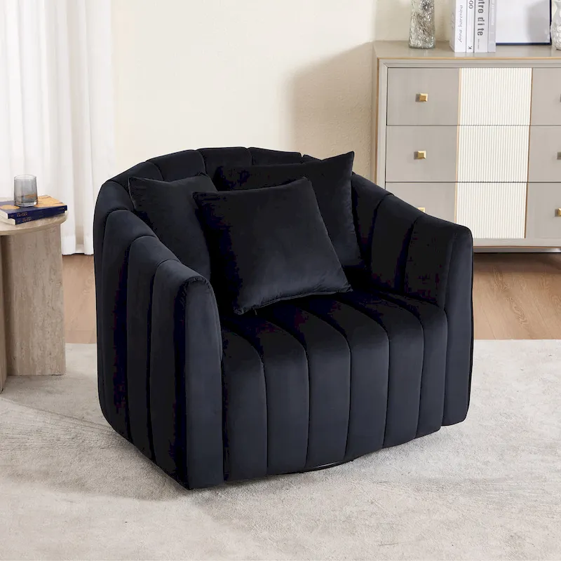 Modern Velvet Swivel Accent Chair,Sofa Chair with Pillows