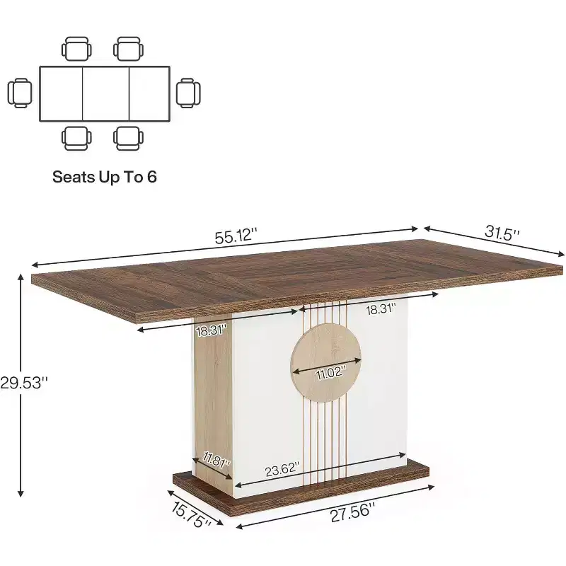 Lantine 55 Rectangular Dining Table for 4-6 People, Farmhouse Wood Dinner Table for Kitchen, Dining Room & Living Room, Oak Brown & White