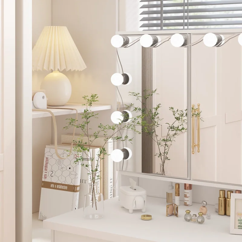 Luxurious LED Makeup Vanity with 9 Drawers Elegant Makeup Station