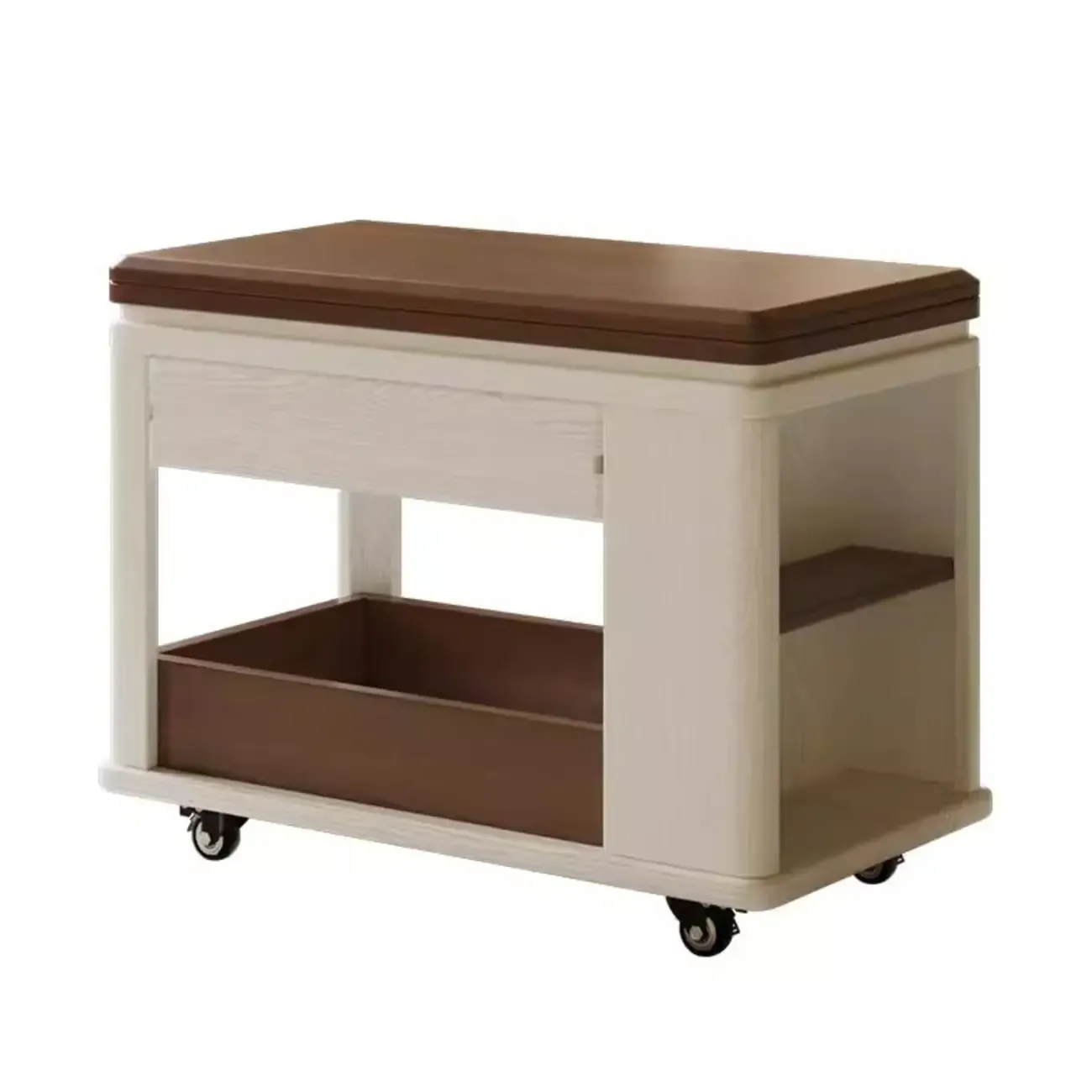 Multi-functional Wood Rolling Side Table Foldable Table Top
