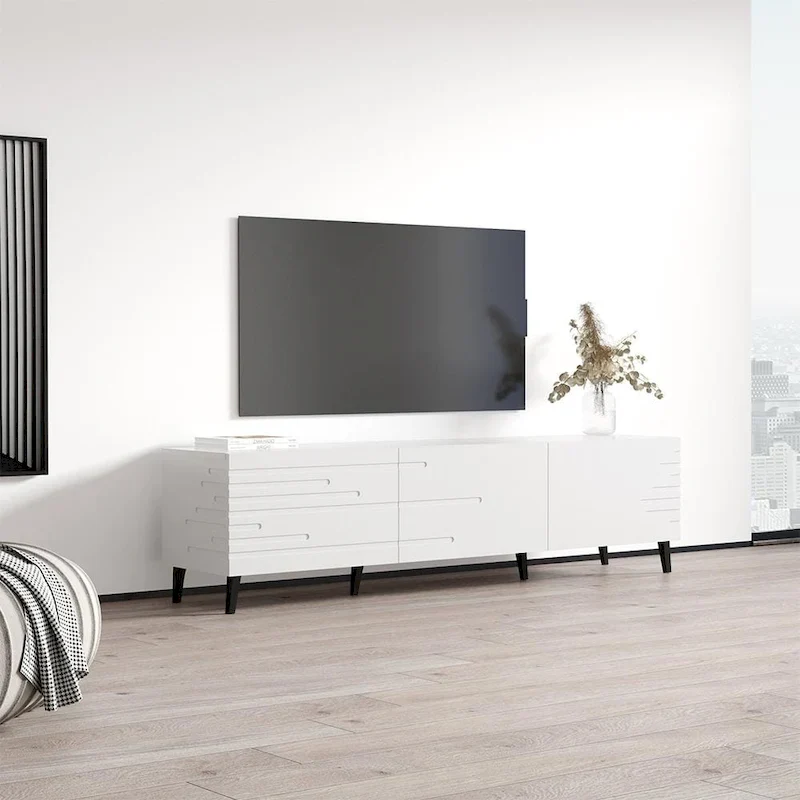 Black / White Modern Matte TV Stand – Single