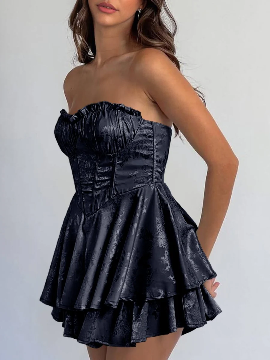 Navy Blue - A Line Sweetheart Corset Ruffles Short Homecoming Dresses