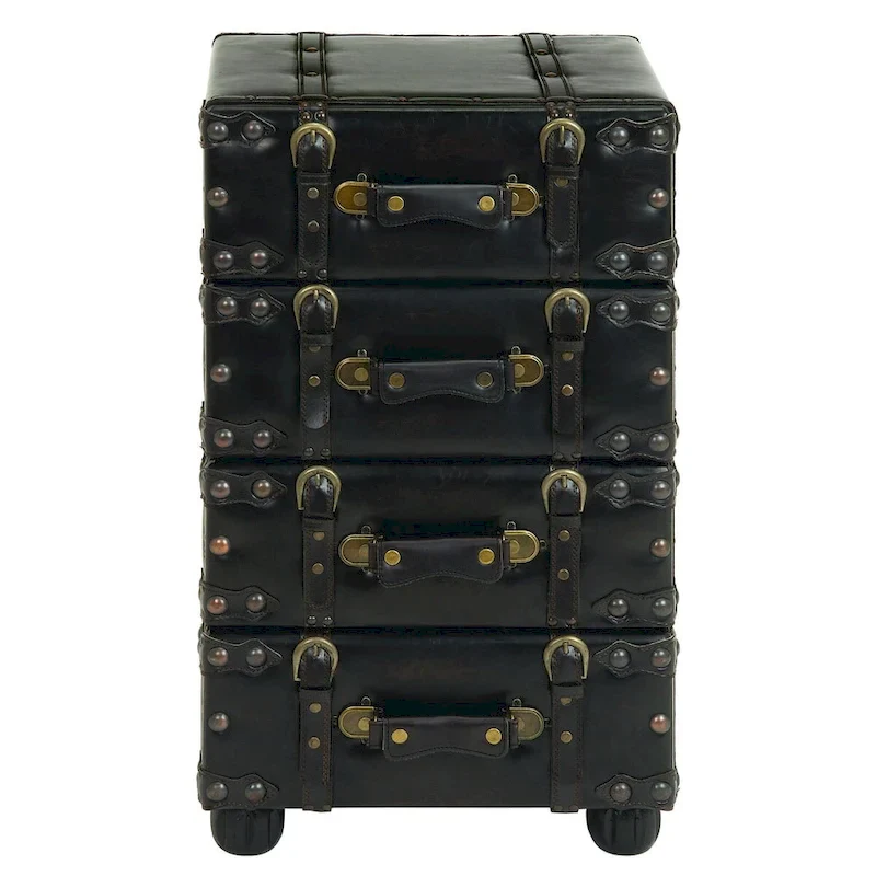 Black Antique 4-Drawer Storage Chest — Faux Leather, 1 Person Assembly