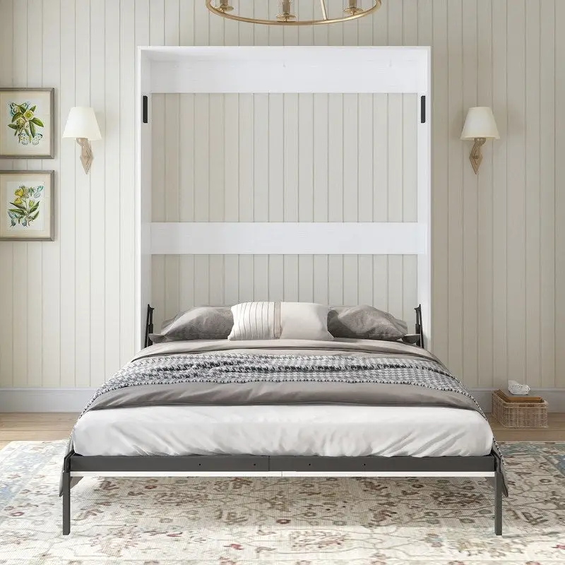 Mixoy Murphy Bed,Folding Wall Bed with 2 Side Cabinet Shelves