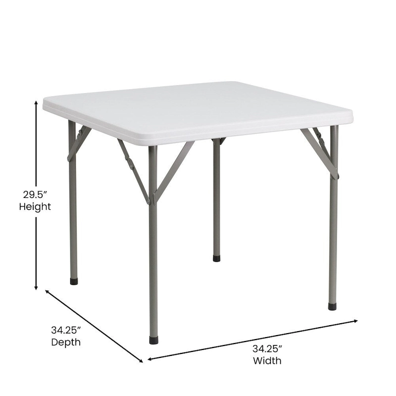 2.85-Foot Square Plastic Folding Table - Event Folding Table - 34.25D x 34.25W x 29.5H