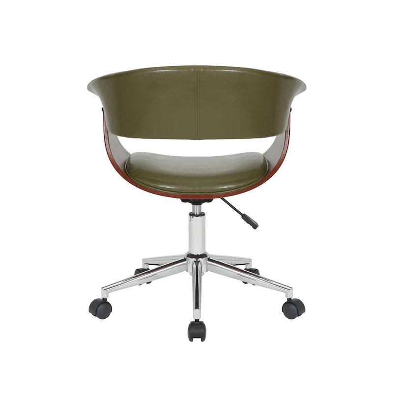 Faux Leather Office Chair with Chrome Base and Curved Wood Seat