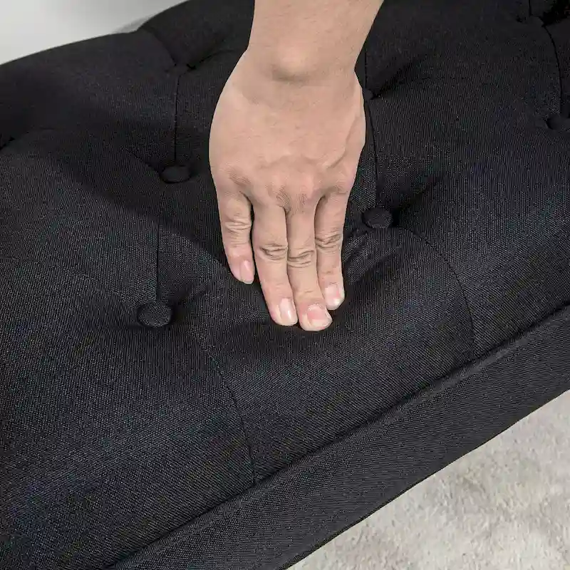 Beige Button-Tufted Upholstered Bench with Arms - 55