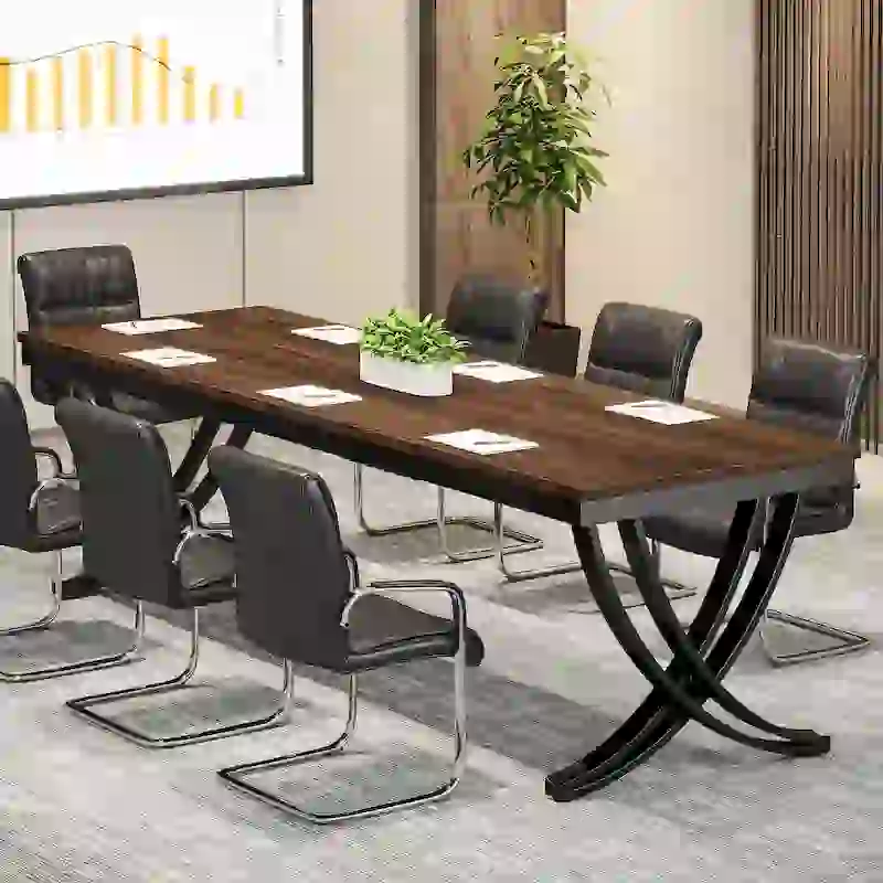 Black Brown / White Rectangular Conference Table – 78 in – 6-8 Person